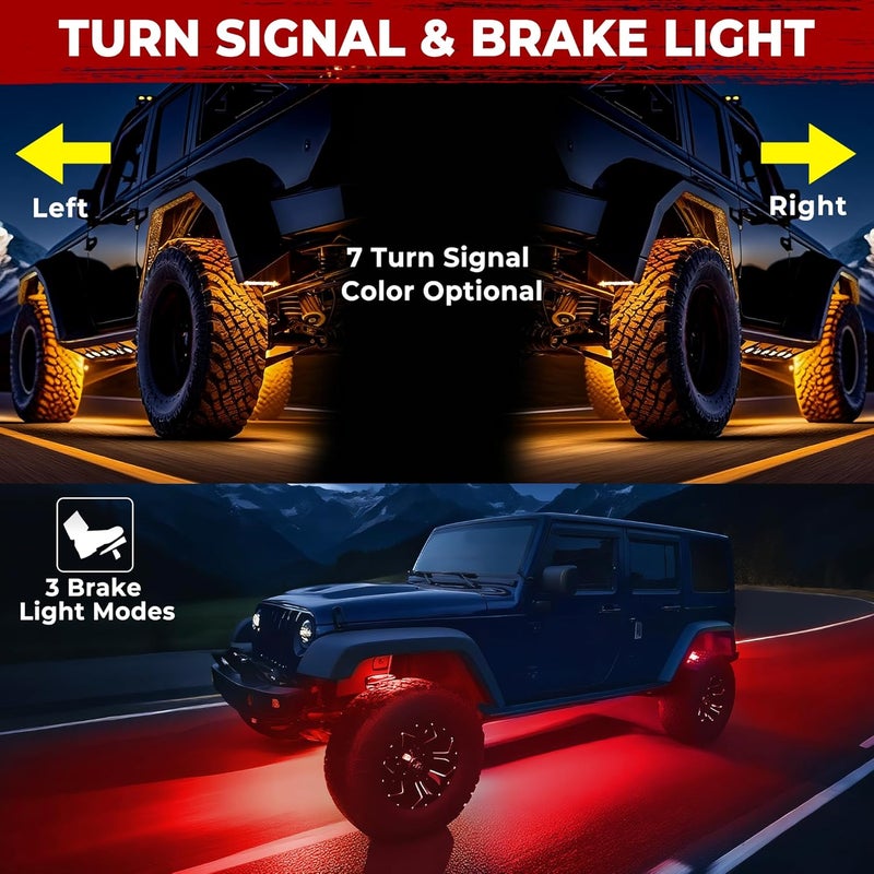 DITRIO 8 Pods Metal Aluminum RGB Rock Lights for Trucks Jeep UTV SUV ATV Golf Cart, Multi Chasing Color App/Remote Control Led Rock Lights with Music Mode, Waterproof Exterior Underglow Kits for Cars - Image 5
